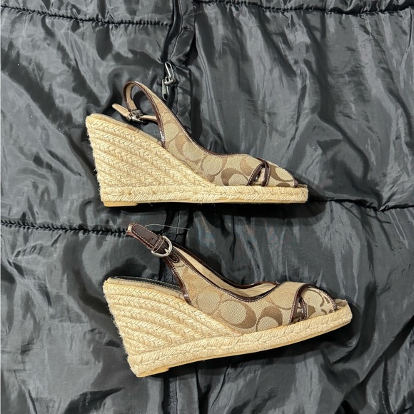 Coach Kara Brown Logo Espadrilles Wedge Sandals A3552 Size 7 53# - Picture 2 of 6